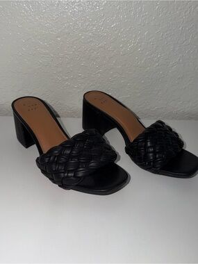 Black Braided Strap Block Heel Sandals - Women